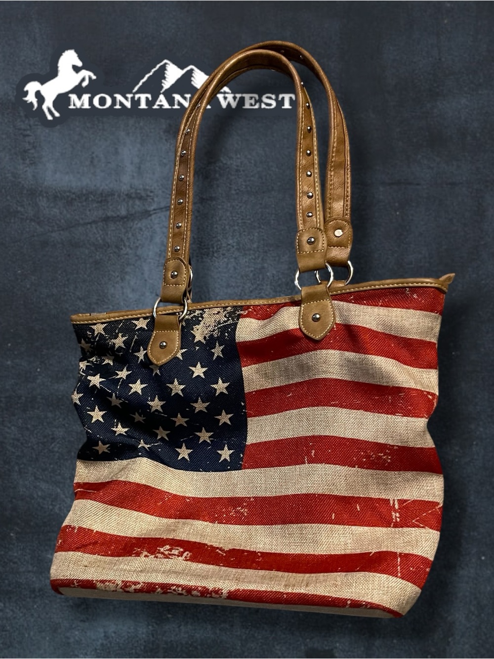 Montana West American Flag Canvas Tote Bag - Red, Blue, White